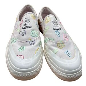 Adidas Women's Slip-On Sneakers White Multicolor Letters Casual Shoes Size 9